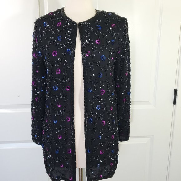 Estate Vintage Silk Patchouli Beaded Jacket - Picture 1 of 8